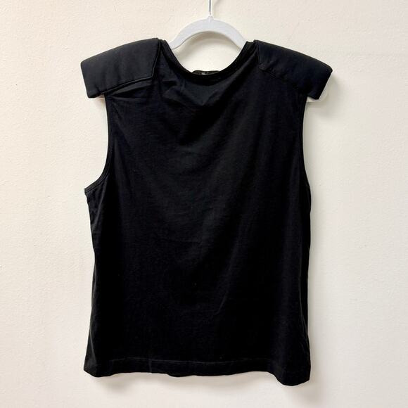 Tibi Sleeveless Round Neck Muscle Tank with Shoulder Pads Black Women's Size M - Picture 4 of 4